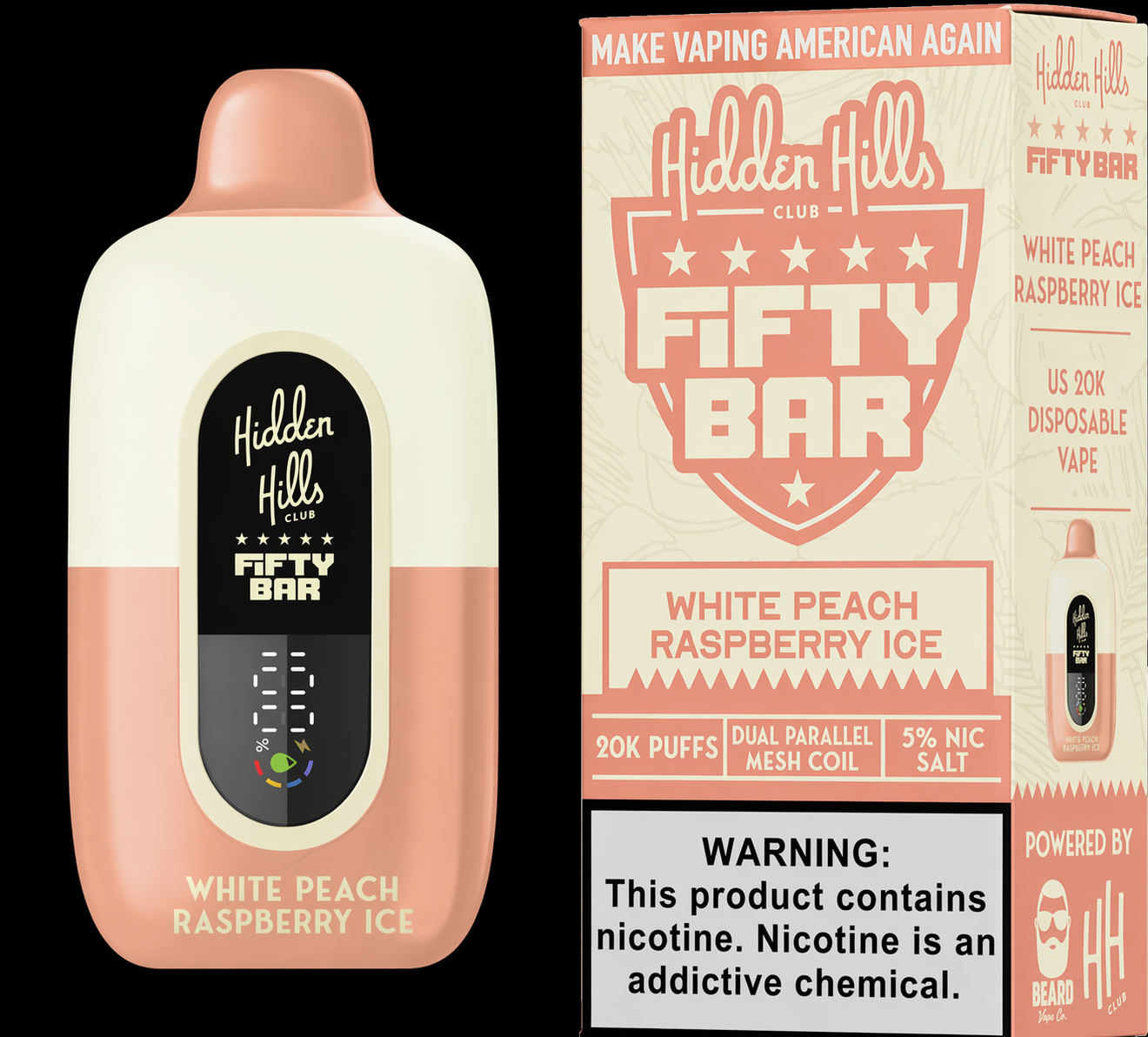 White Peach Raspberry Ice – Fifty Bar X Hidden Hills | 20K Puffs