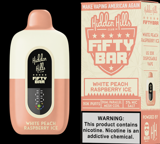 White Peach Raspberry Ice – Fifty Bar X Hidden Hills | 20K Puffs