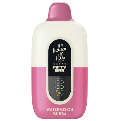 Watermelon Bubba Hidden Hills Fifty Bar 20K puffs disposable vape with digital battery and e-liquid display