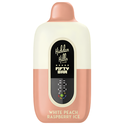 White Peach Raspberry Ice Hidden Hills Fifty Bar 20K puffs iced disposable vape with digital display